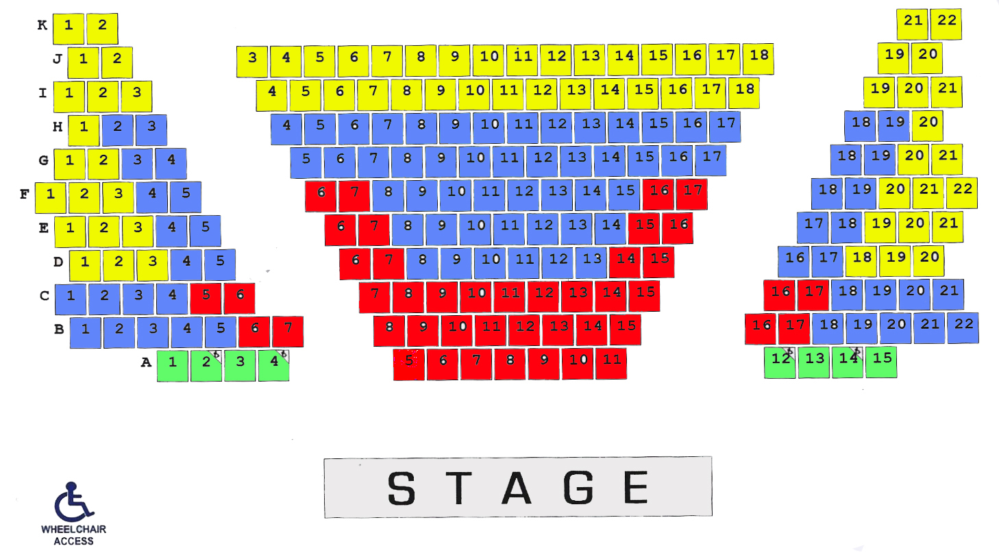 Blakehay Theatre Seating Plan Coloured